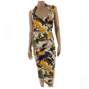 Isabel De Pedro bodycon rouched floral midi dress